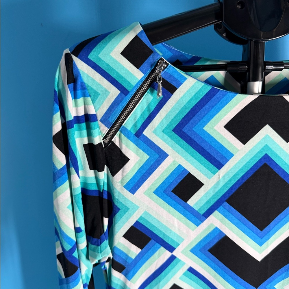 Rafaella Woman Stretch Blue Geometric Print Shift Dress Size XL - Picture 3 of 7